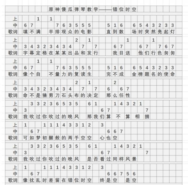 错位时空正版简谱图片